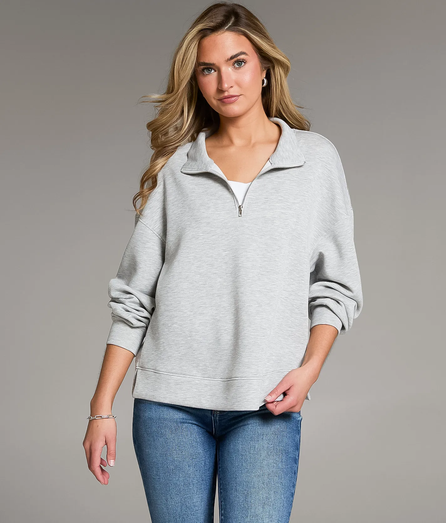 BKE Quarter Zip Pullover Heather Grey Outlet
