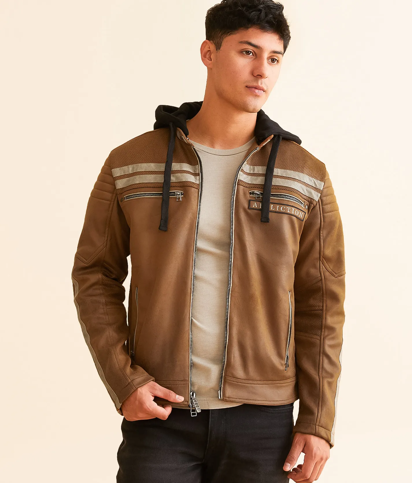 Coats & Jackets | Affliction Quickstrike Faux Leather Hooded Jacket Tan