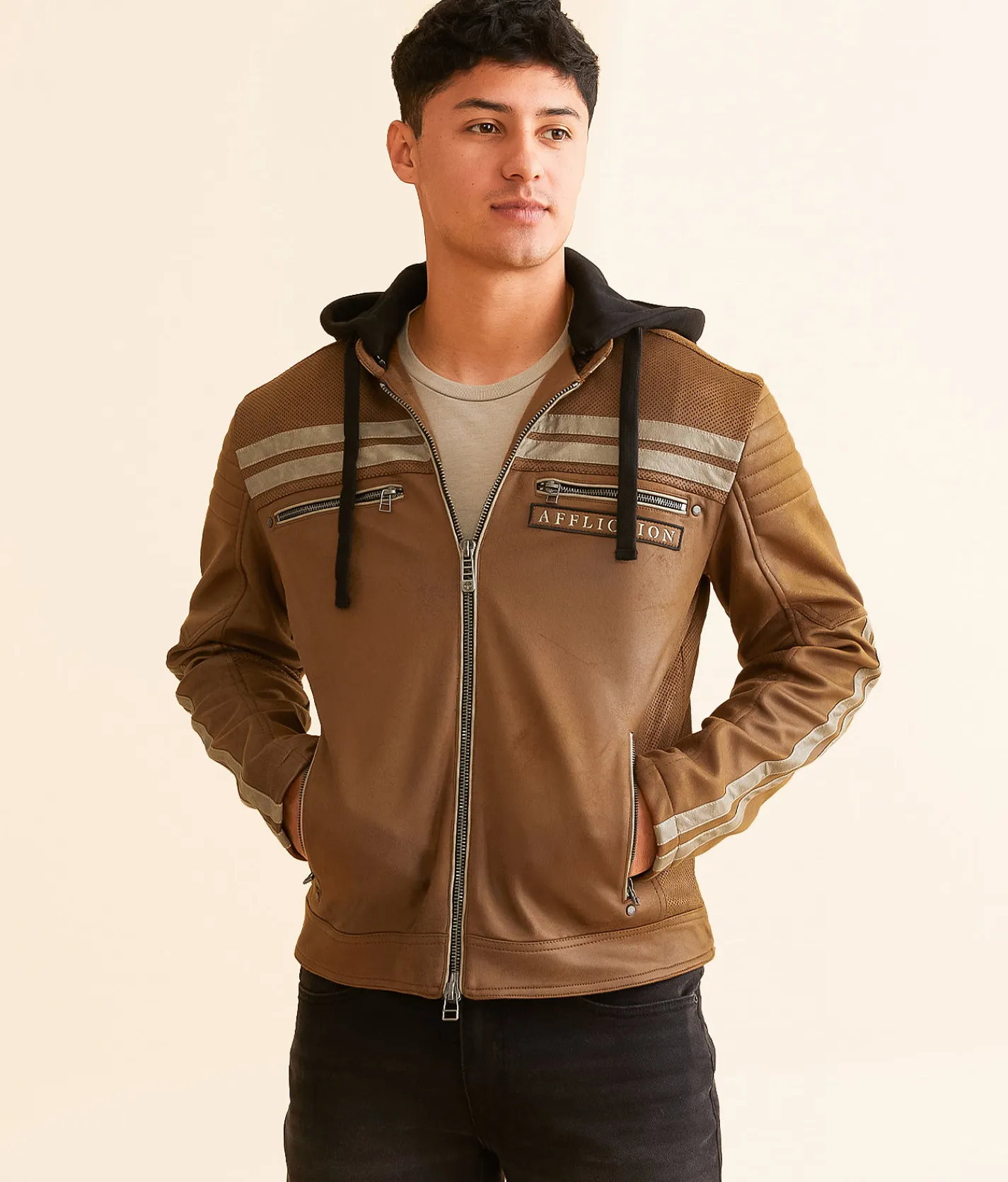 Coats & Jackets | Affliction Quickstrike Faux Leather Hooded Jacket Tan