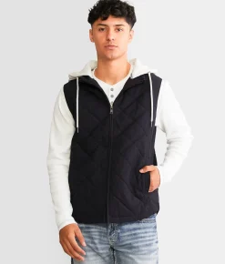 Coats & Jackets | BKE Quilted Canvas Hooded Vest Navy