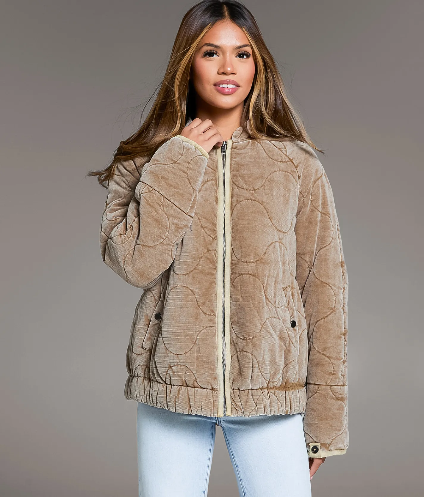 BKE Quilted Corduroy Jacket Washed Brown Discount