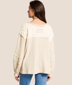 Tops | POL Quilted Crochet Pullover Oatmeal