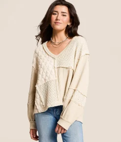 Tops | POL Quilted Crochet Pullover Oatmeal