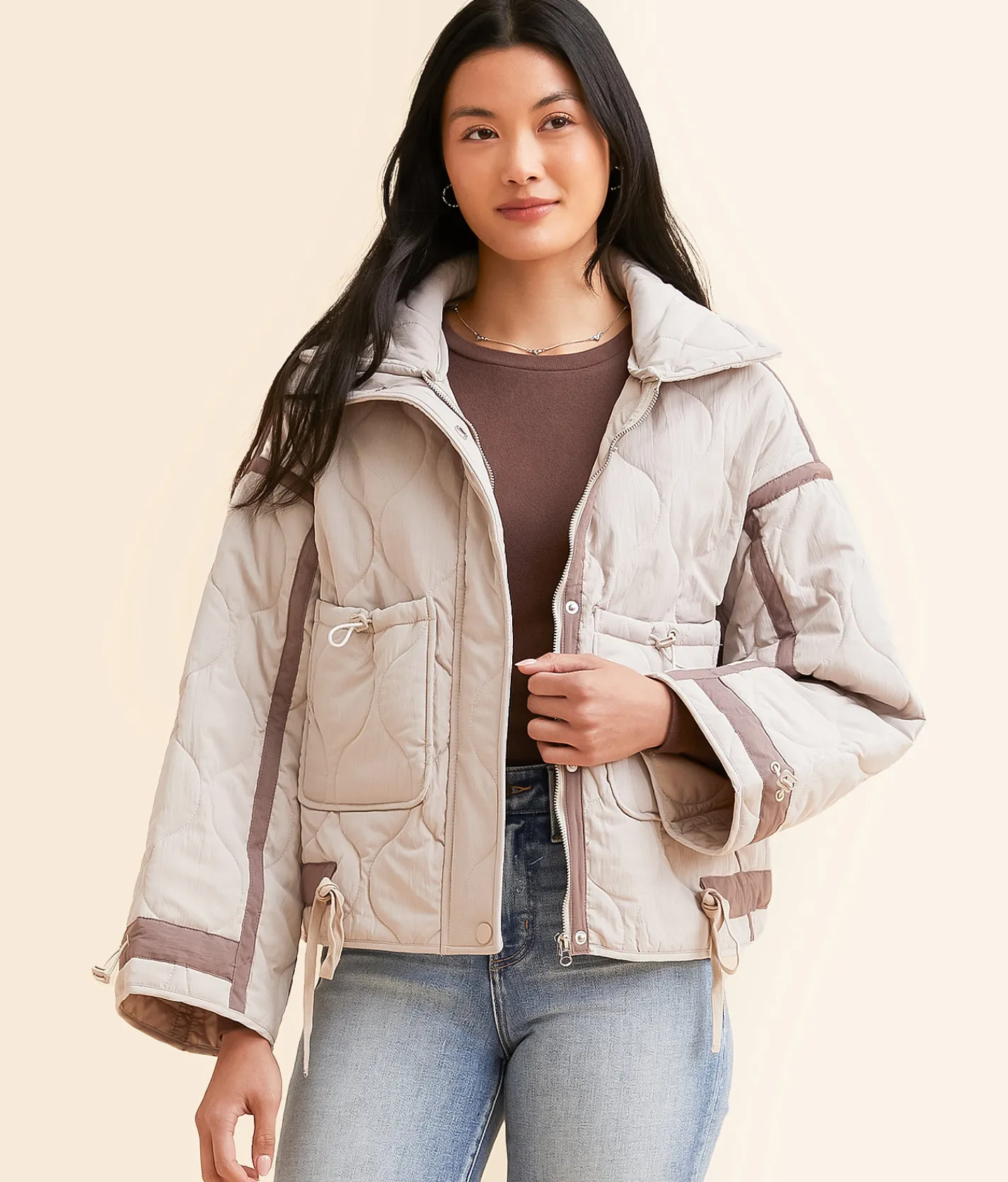 Hyfve Quilted Jacket Taupe Online