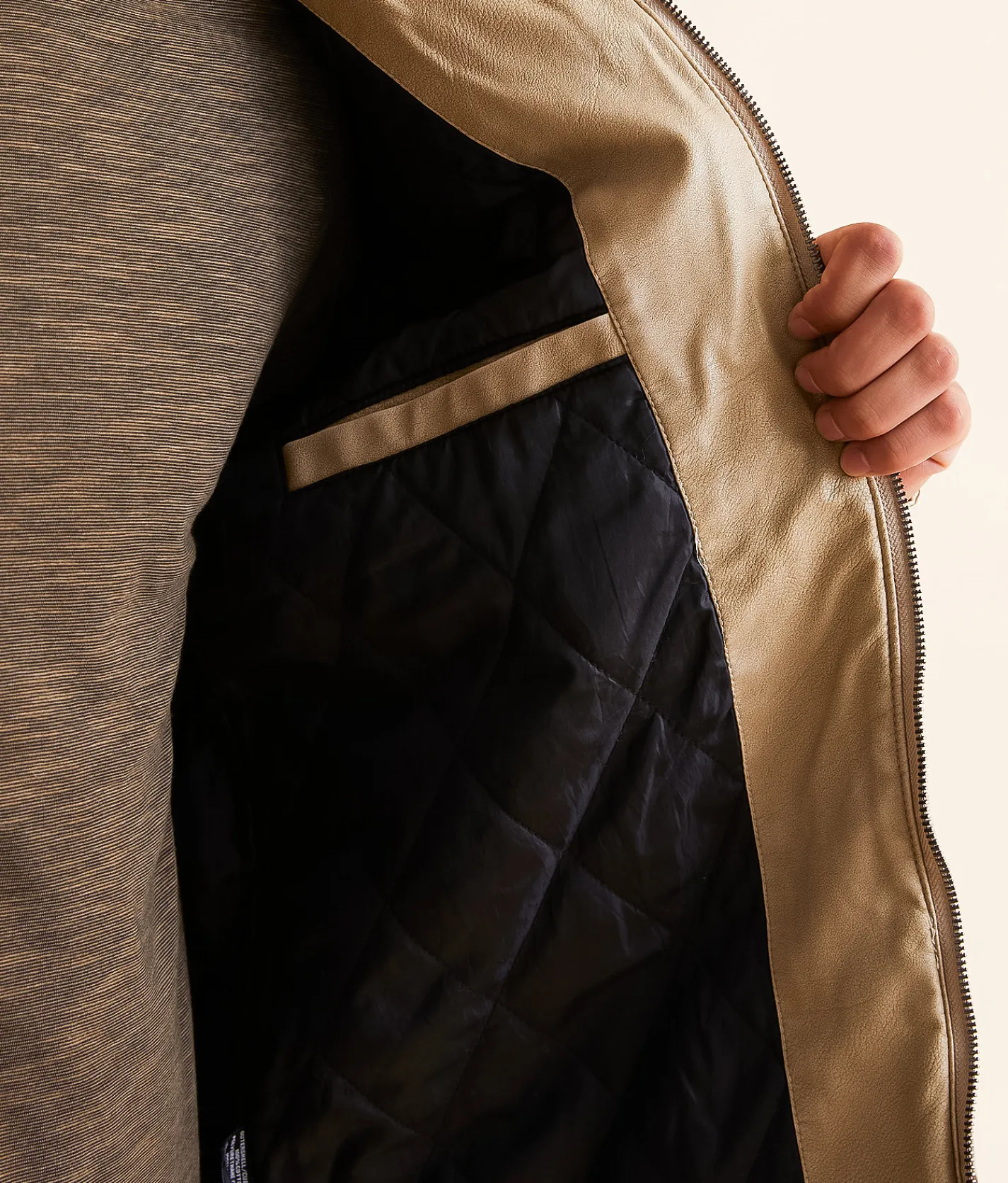 Buckle Black Quilted Pleather Jacket Cream Sale