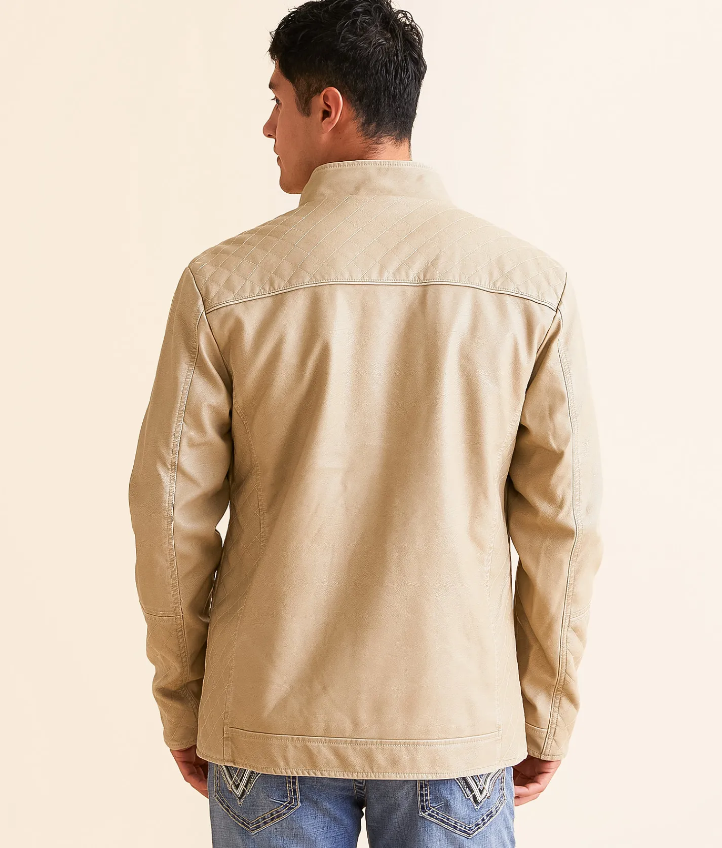 Buckle Black Quilted Pleather Jacket Cream Sale