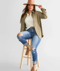 BKE Quilted Shacket Vetiver Sale