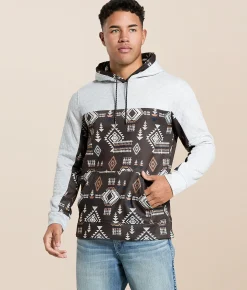 Departwest Quilted Southwestern Hooded Sweatshirt Java Hot