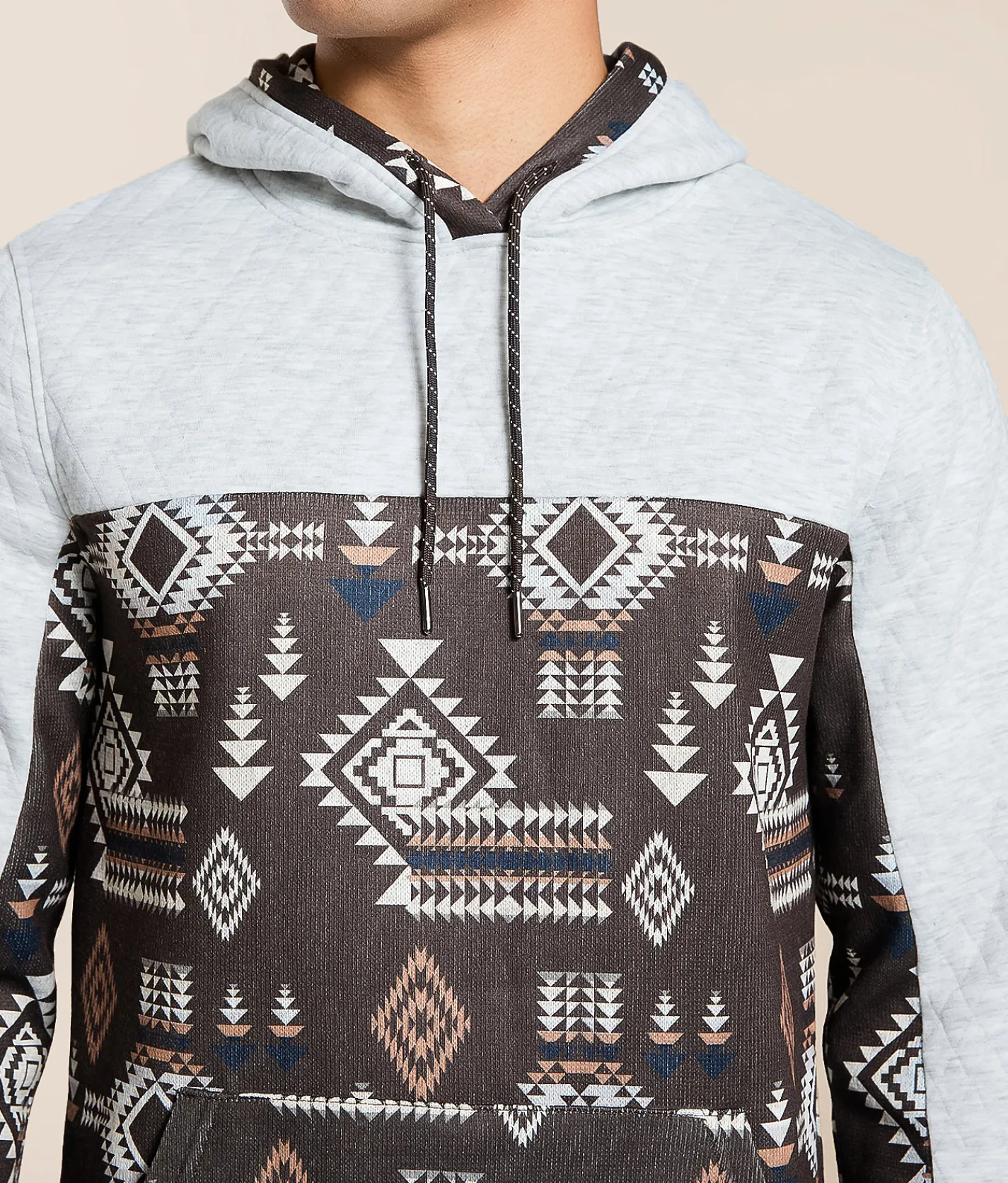 Departwest Quilted Southwestern Hooded Sweatshirt Java Hot