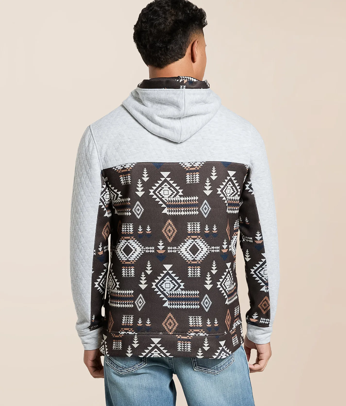 Departwest Quilted Southwestern Hooded Sweatshirt Java Hot