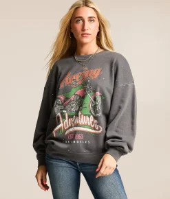 Tops | Modish Rebel 1963 Racing Rhinestone Pullover Washed Black