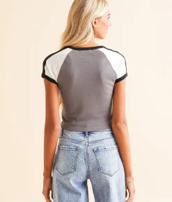 FITZ + EDDI Raglan Cropped T-Shirt Charcoal Discount