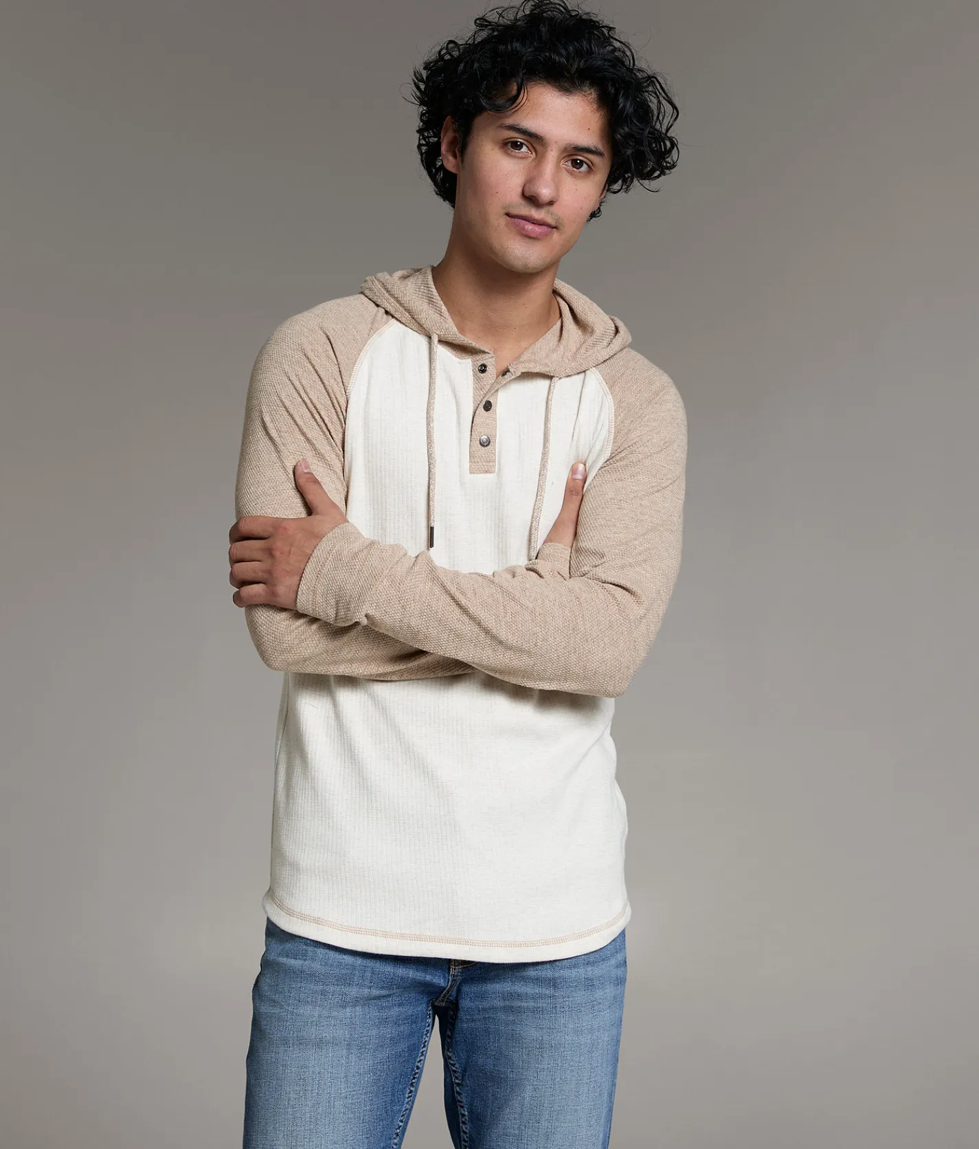 Tops | BKE Raglan Henley Hoodie Dune Tofu