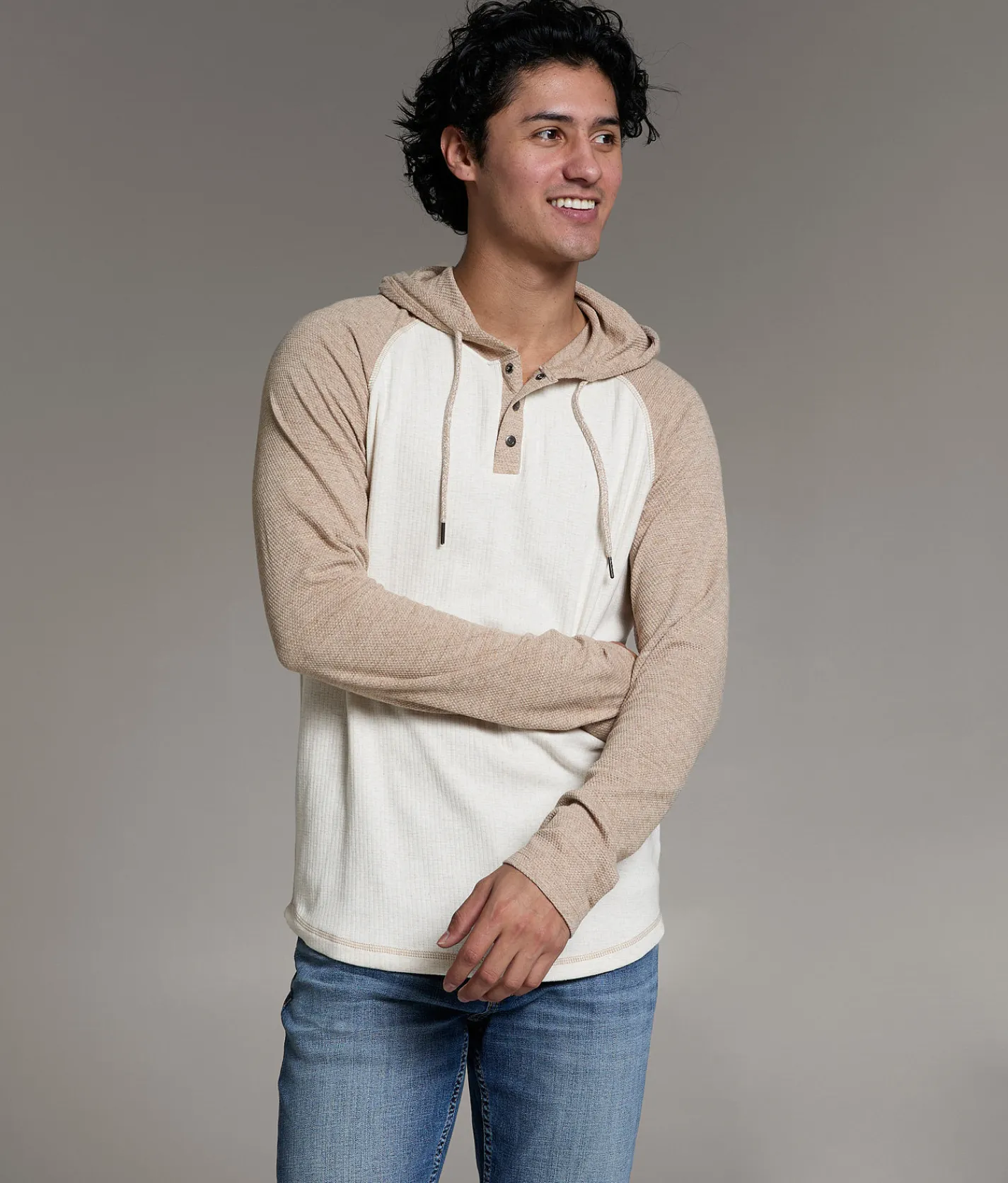 Tops | BKE Raglan Henley Hoodie Dune Tofu