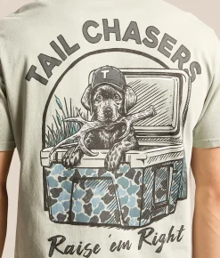 Tops|Graphic T-Shirts | Tail Chasers Club Raise 'Em Right T-Shirt Bay Pigment Dye