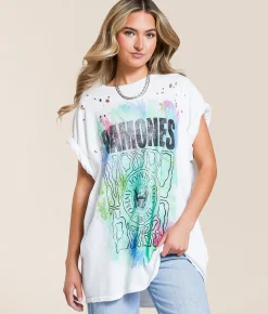 Merch Traffic Ramones® Oversized Band T-Shirt Cream New