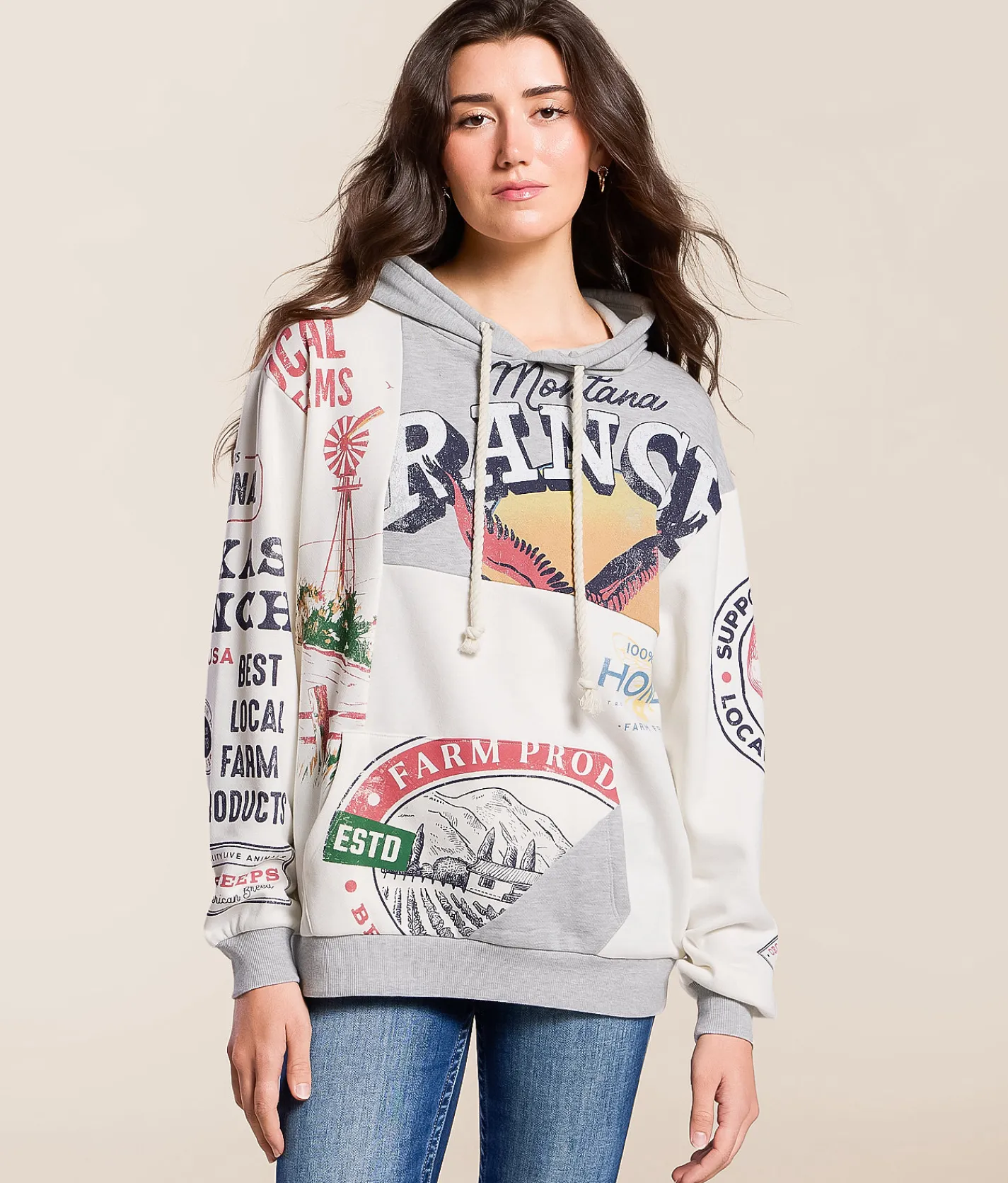 Tops | Modish Rebel Ranch & Seed Hooded Sweatshirt Marshmallow