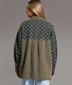 Tops|Coats & Jackets | BKE Raw Edge Checker Shacket Olive Black