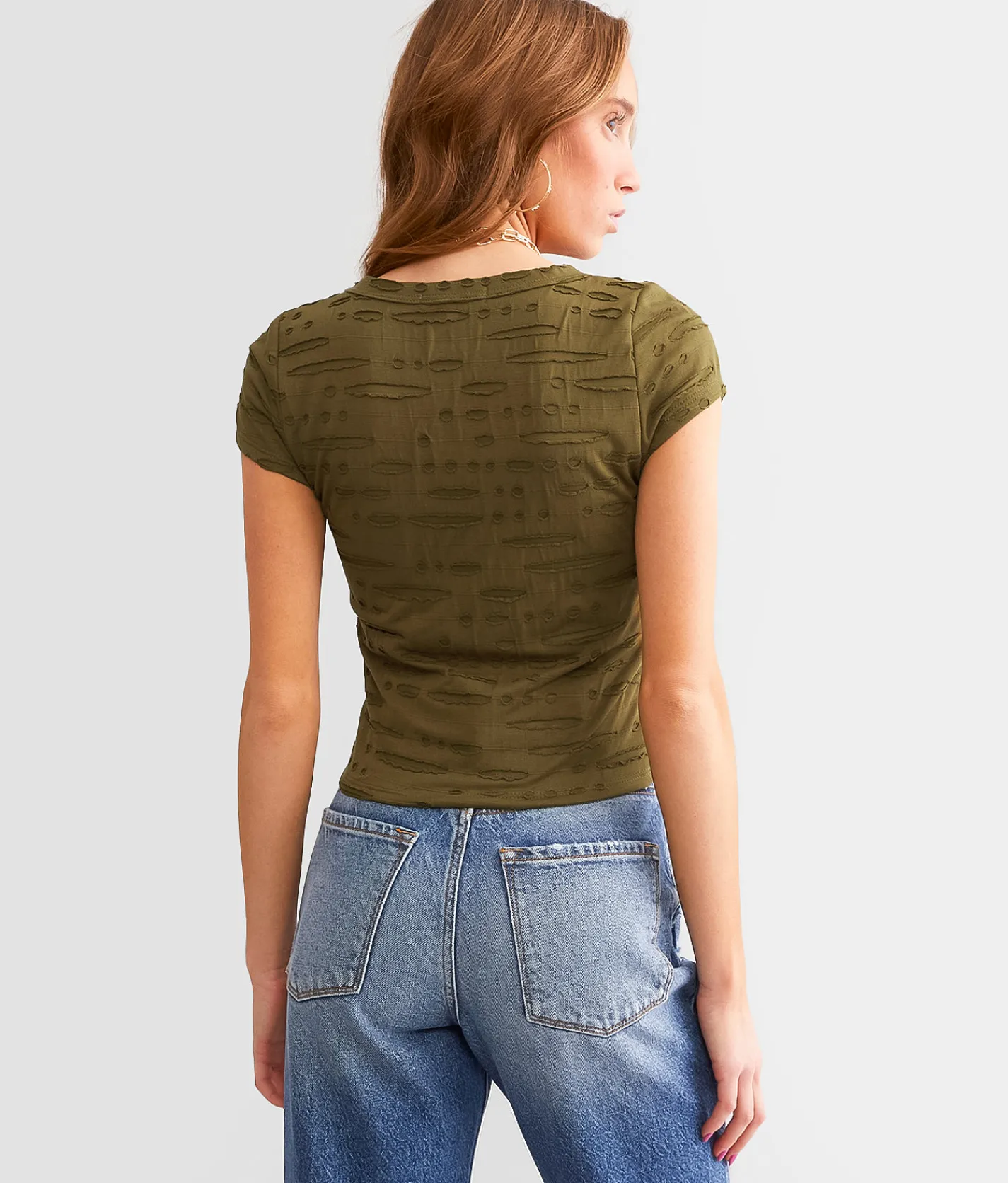 Tops | Gilded Intent Raw Edge Cropped T-Shirt Olive