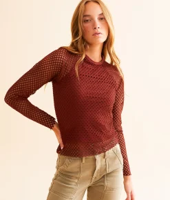 Tops | Gilded Intent Raw Edge Fishnet Top Madder Brown