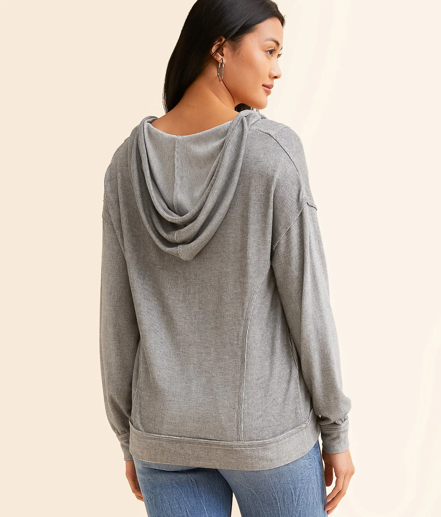 Tops | BKE Raw Edge Hooded Henley Charcoal