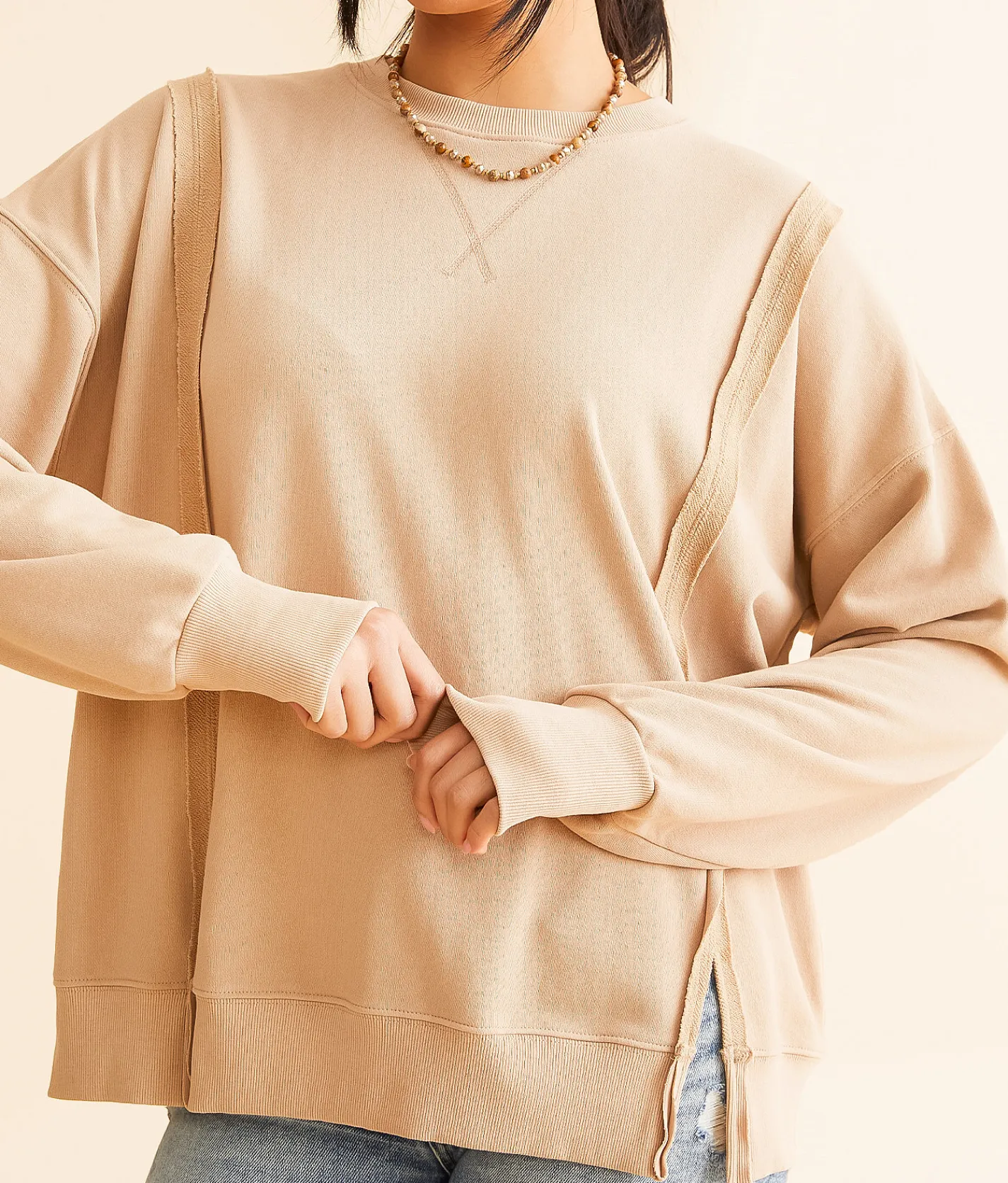 BKE Raw Edge Pullover Hibiscus Best