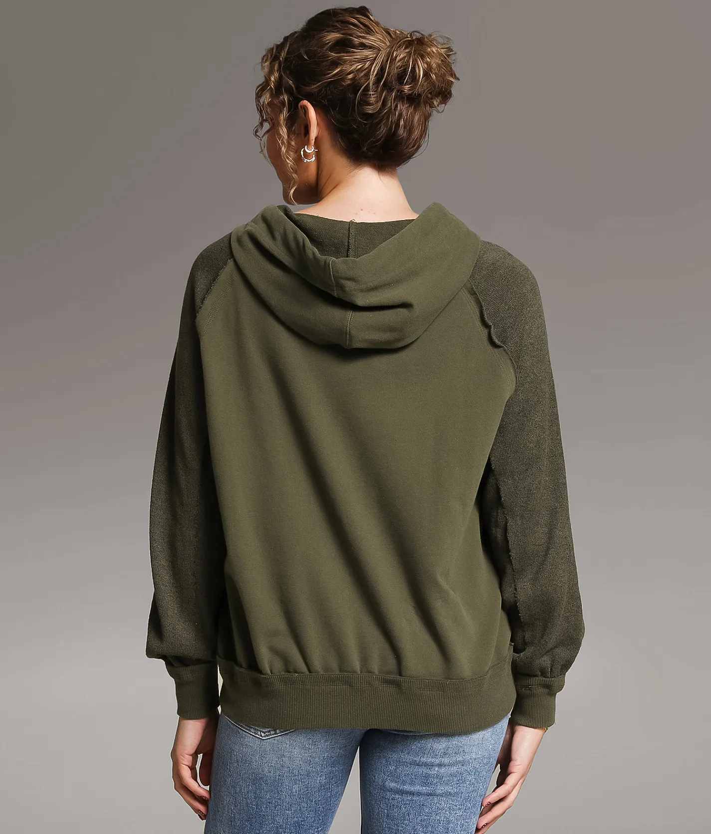 BKE Raw Edge Quarter Zip Hoodie Dusty Olive Online