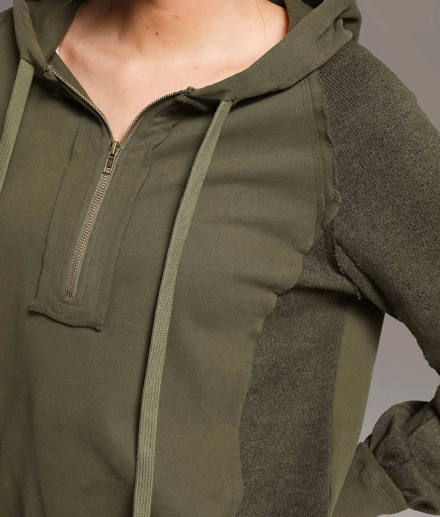 BKE Raw Edge Quarter Zip Hoodie Dusty Olive Online