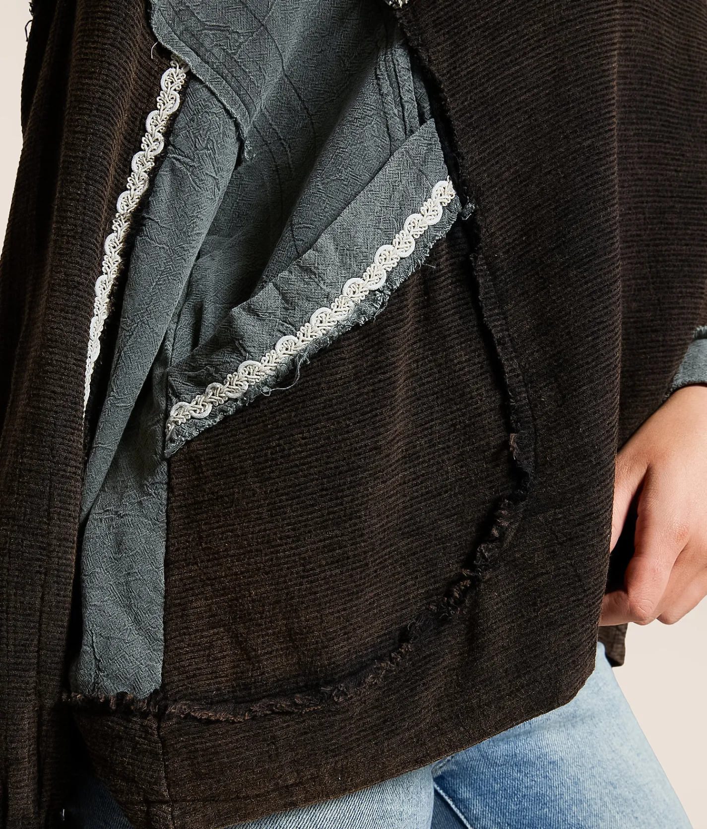 Tops | POL Raw Edge Ribbed Pullover Black