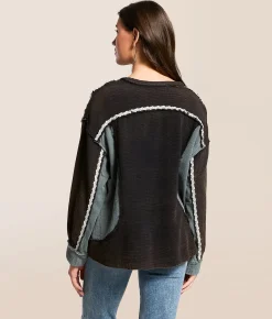 Tops | POL Raw Edge Ribbed Pullover Black