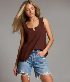 BKE Raw Edge Ribbed Tank Top French Roast Online