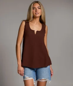 BKE Raw Edge Ribbed Tank Top French Roast Online