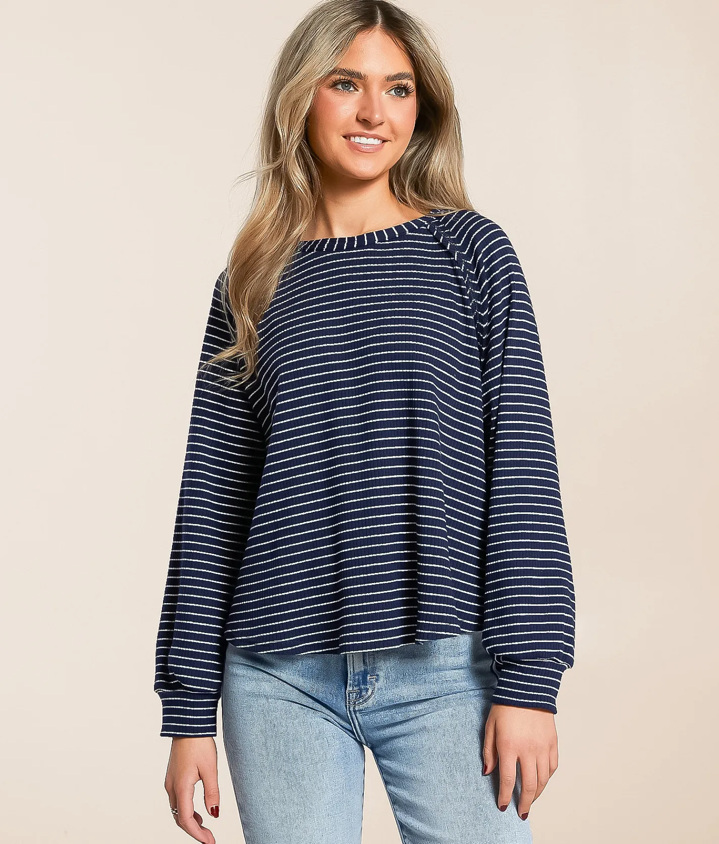 Blu Pepper Raw Edge Ribbed Top Cream Best