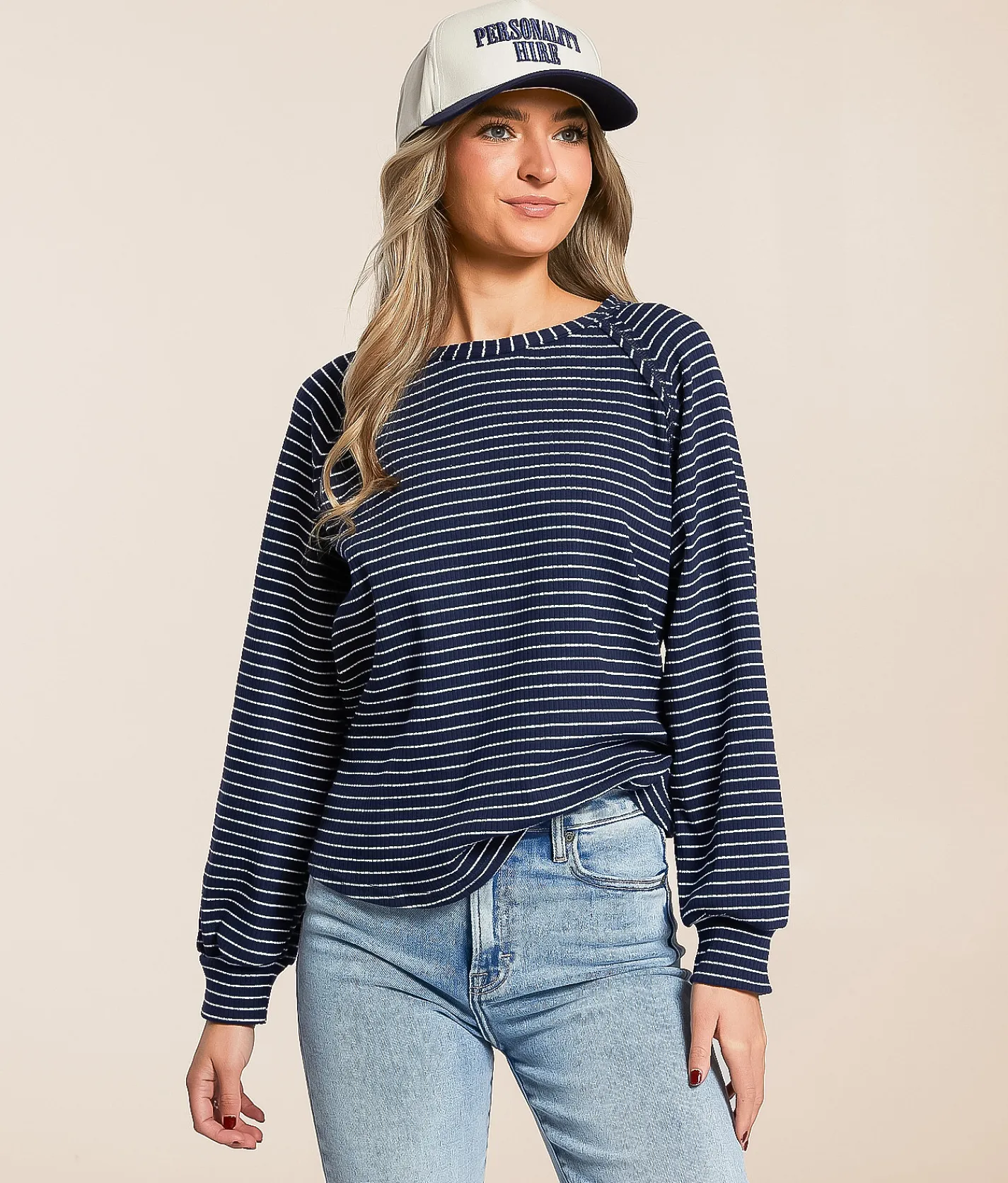 Blu Pepper Raw Edge Ribbed Top Cream Best
