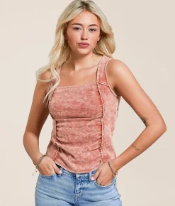 Gilded Intent Raw Edge Ruched Tank Top Cinnamon Hot