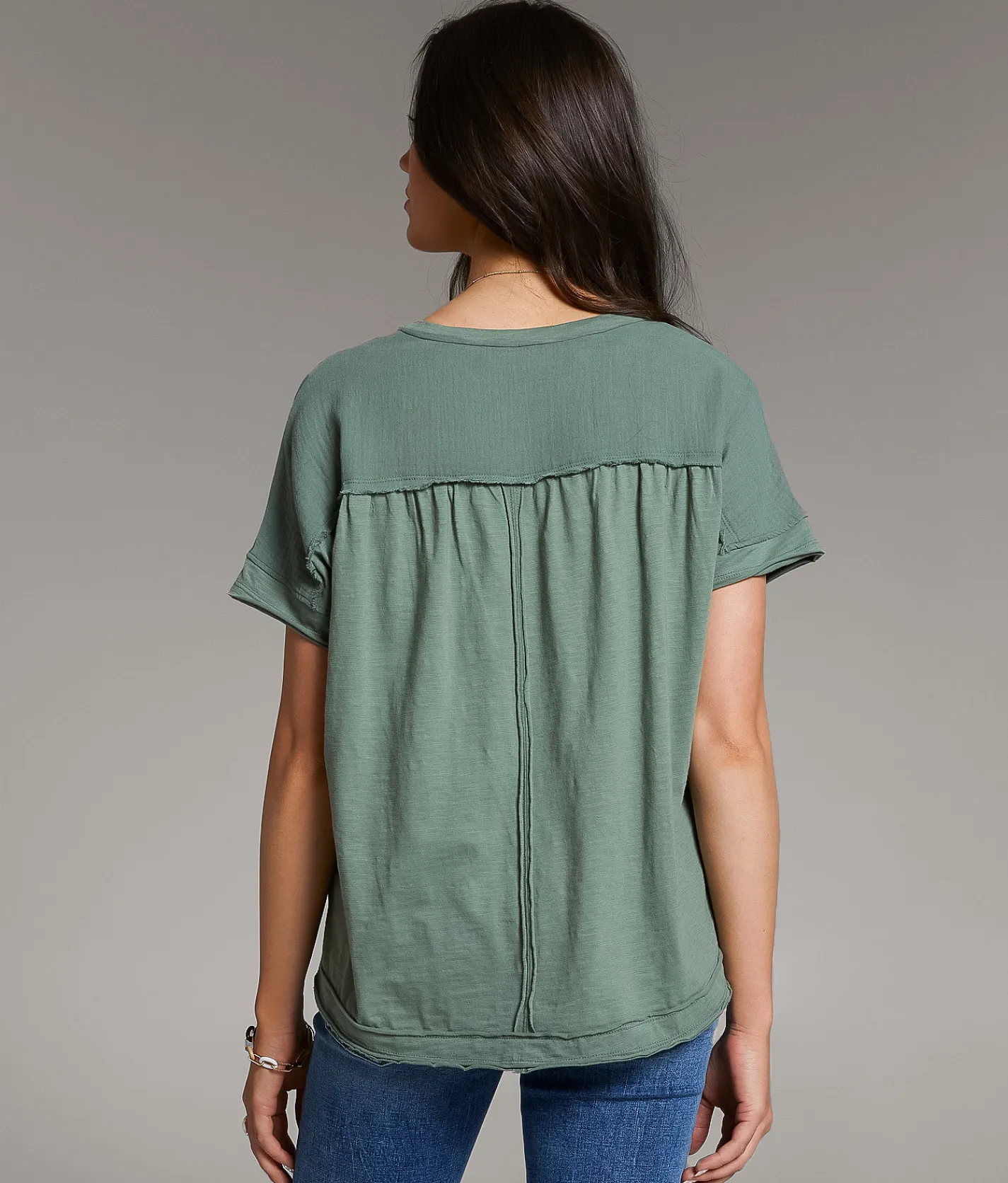 Tops | BKE Raw Edge Slub Knit Henley Sea Spray