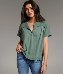 Tops | BKE Raw Edge Slub Knit Henley Sea Spray