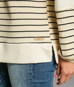 Tops | BKE Raw Edge Striped Pullover Cream Black Stripe