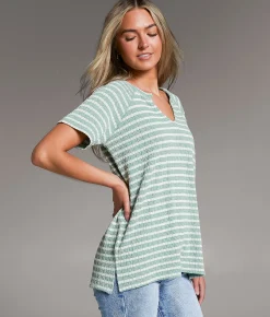 Tops | BKE Raw Edge Striped Top Sage Oat