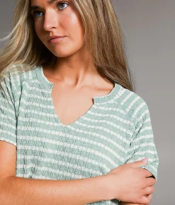 Tops | BKE Raw Edge Striped Top Sage Oat