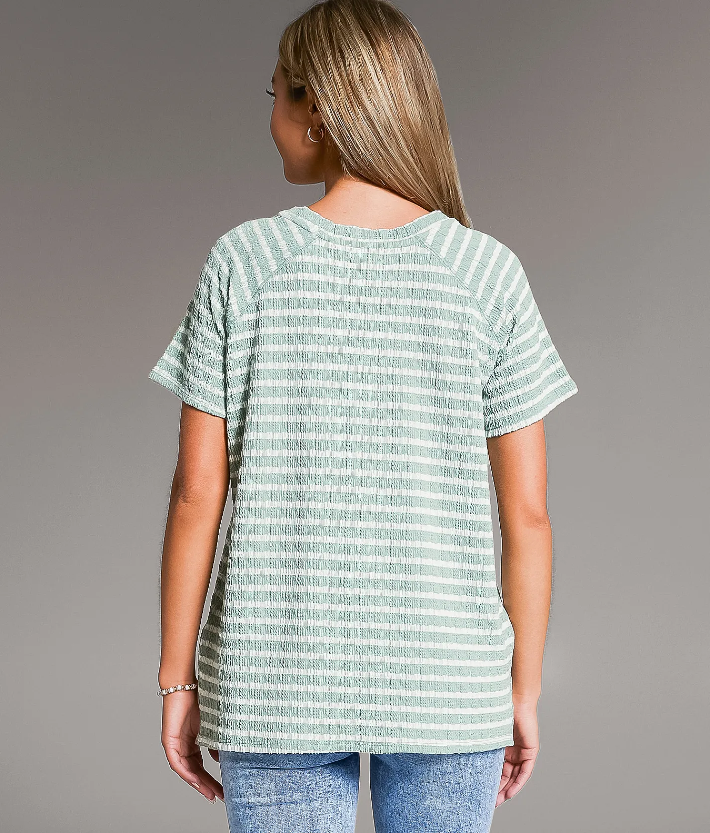 Tops | BKE Raw Edge Striped Top Sage Oat