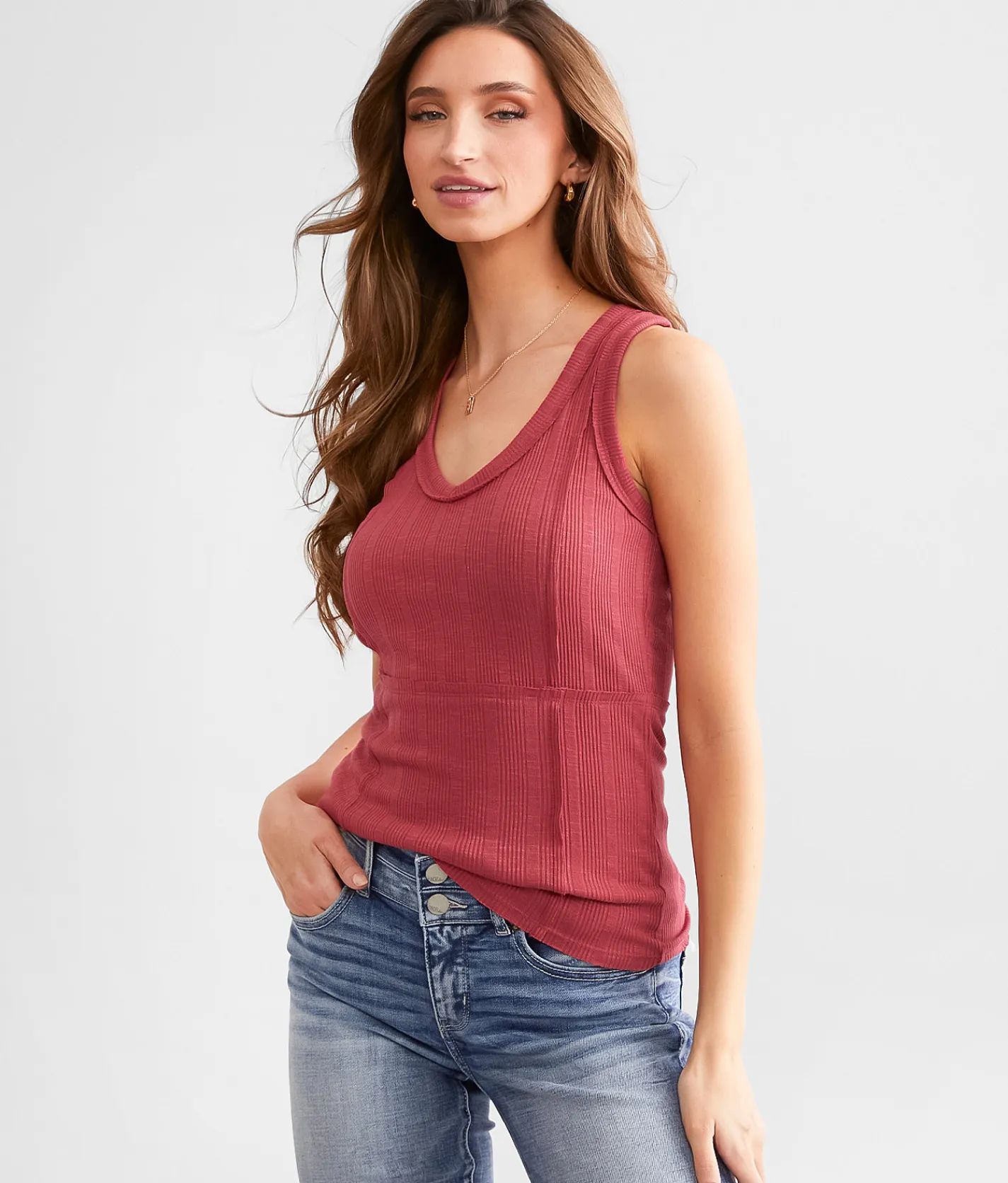 BKE Raw Edge Tank Top Earth Red Best