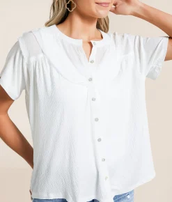 Tops | Daytrip Raw Edge Textured Blouse White
