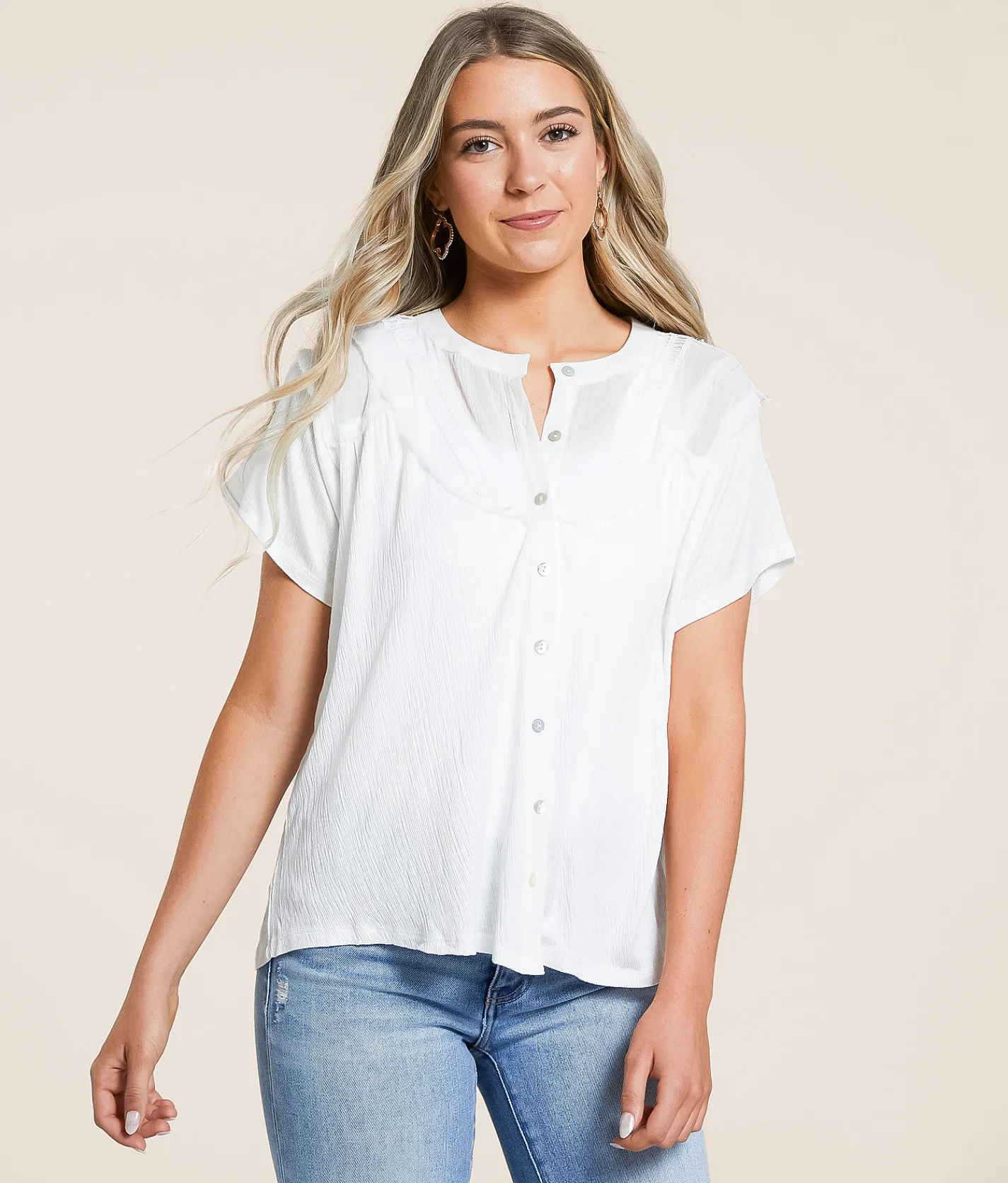Tops | Daytrip Raw Edge Textured Blouse White