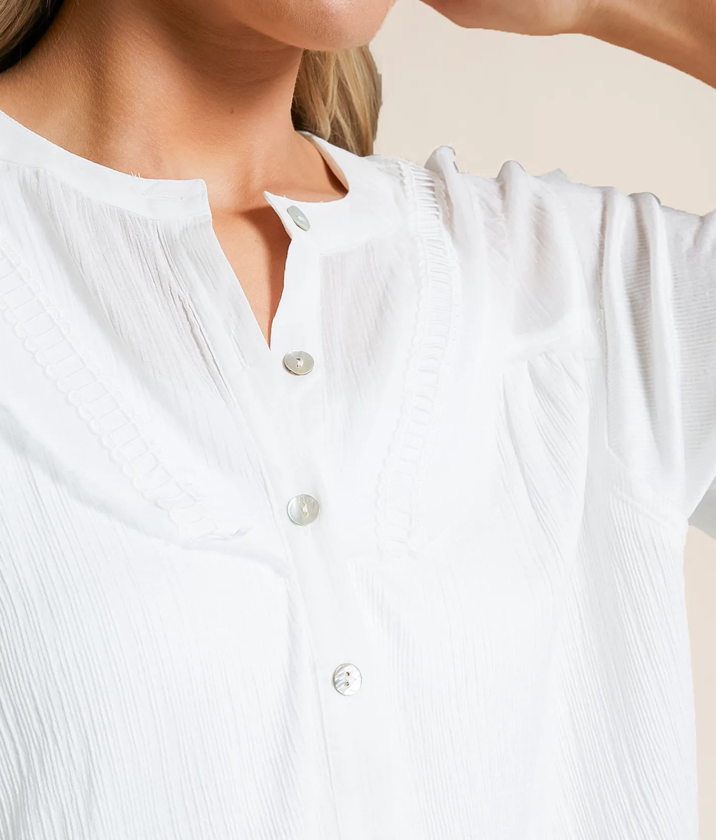 Tops | Daytrip Raw Edge Textured Blouse White