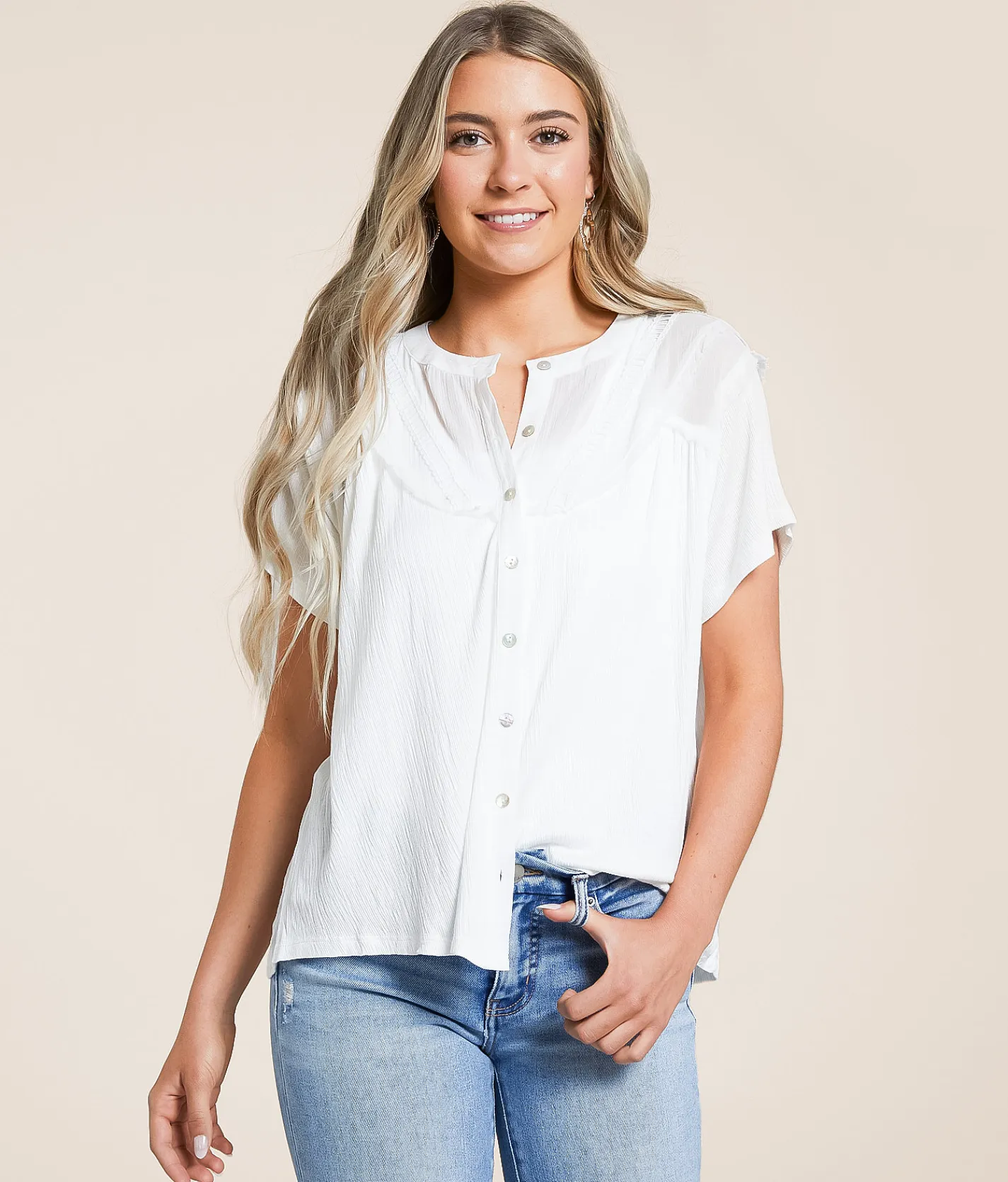 Tops | Daytrip Raw Edge Textured Blouse White