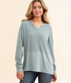 Tops | BKE Raw Edge Textured Top Abyss