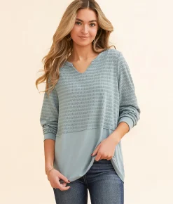 Tops | BKE Raw Edge Textured Top Abyss