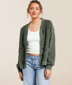 Gilded Intent Raw Edge Washed Cardigan Climbing Ivy Best