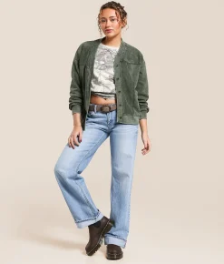 Gilded Intent Raw Edge Washed Cardigan Climbing Ivy Best